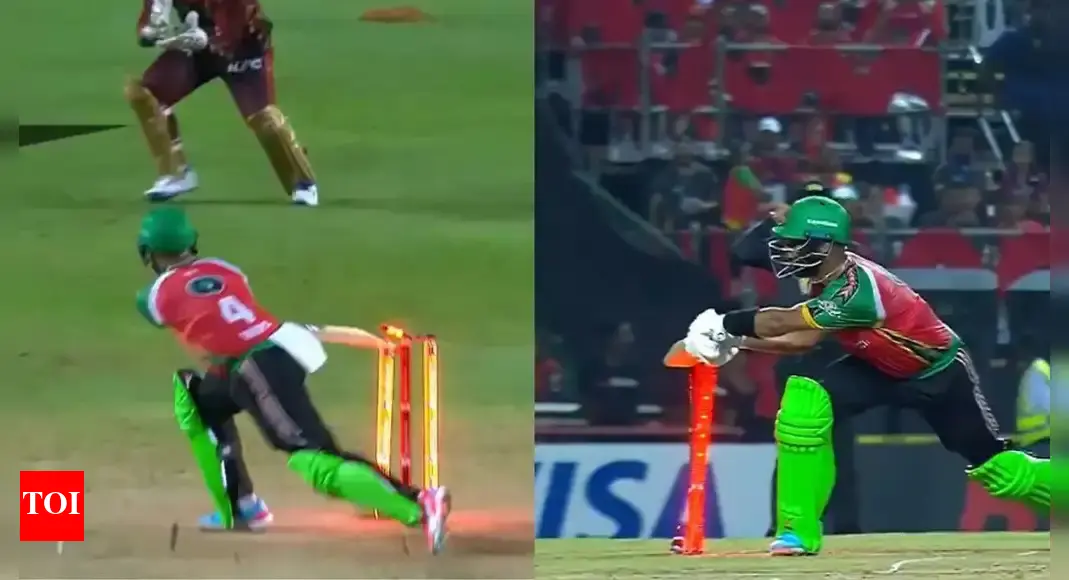 Cpl | एक विस्तृत गेंद के विकट को मारो: सबसे अजीब बर्खास्तगी को देखो | क्रिकेट समाचार