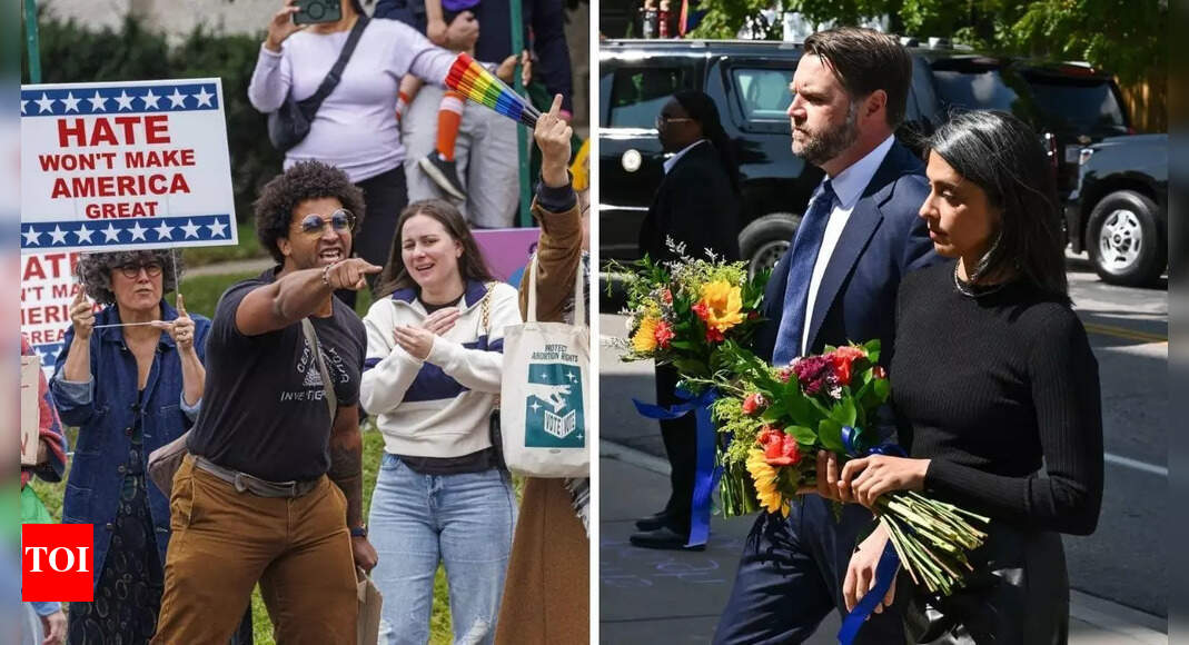 ‘आप एक कायर हैं, बच्चों की रक्षा करते हैं, हथियार नहीं’: मिनियापोलिस के चर्च की यात्रा के बाहर जेडी वेंस; प्रदर्शनकारियों ने प्राइड फ्लैग के बगल में ‘बेहतर’ गाया