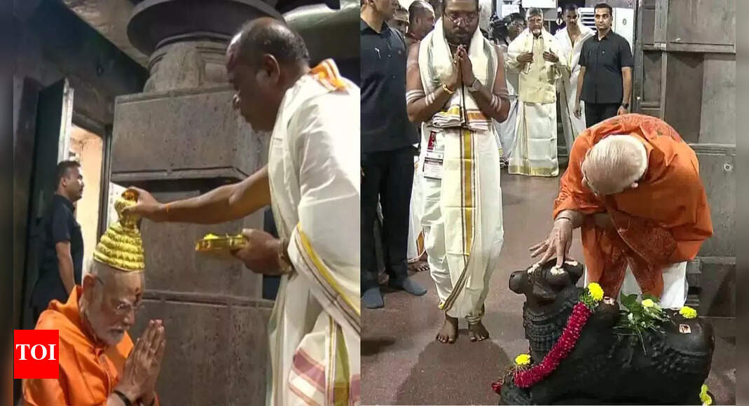 आंध्र में मोदी: पीएम ने वेष्टि पहनी और श्रीशैलम मंदिर में पूजा की; प्रमुख परियोजनाओं का करेंगे उद्घाटन इंडिया न्यूज