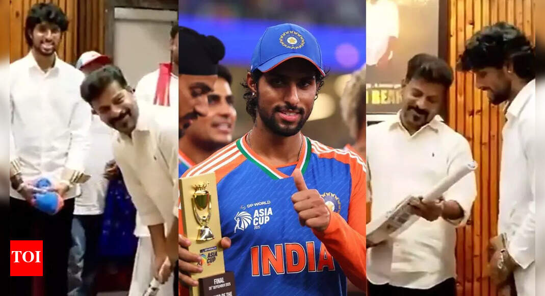 एशिया कप: तेलंगाना सीएम रेवैंथ रेड्डी द्वारा सम्मानित तिलक वर्मा, मुख्य मंत्री को बल्ले प्रस्तुत करता है क्रिकेट समाचार